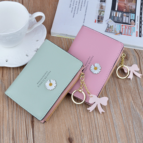 Women Short Wallets 2022 New Fashion Design Small Daisy Card Holder High Quality  PU Coin Purse Simple Zipper Money Bag Wallets ► Photo 1/6