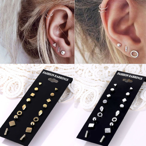 FNIO Minimalist Mixed Crystal Earrings Set For Women Gold Silver Color Simple Small Geometric Stud Earrings Girl Party Wholesale ► Photo 1/6