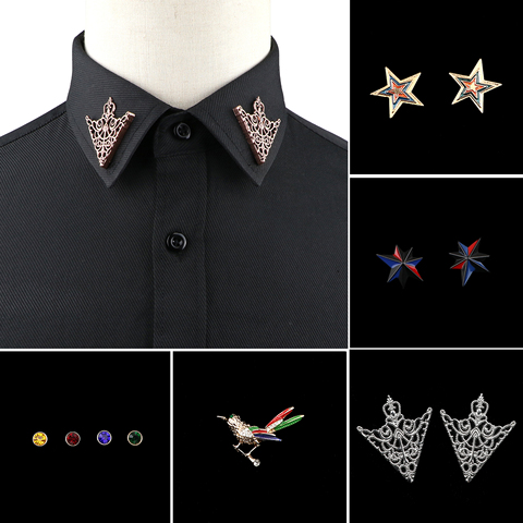 1PC/1 Pair Trendy Suit Shirt Collar Pin Gold Black Star Dragon Hollow Triangle Crystal Brooches For Men Women Daily Accessory ► Photo 1/6