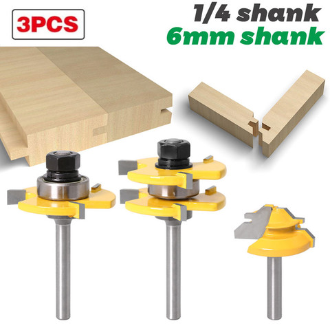 1-3pcs 6.35mm/6mm Shank Tongue & Groove Router Bit Tool Set With A Small 45° Lock Miter Bit Tungsten Woodworking Milling Cutter ► Photo 1/6