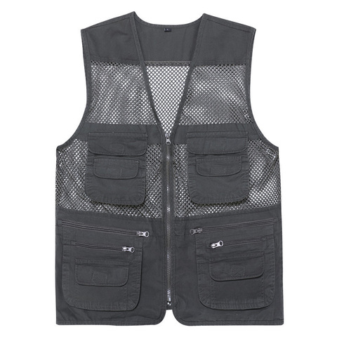 New Casual Loose Cotton Men Vest V-Neck Mesh Zipper Sleeveless Mens Jacket Spring Summer Male Vest With Many Pockets WFY03 ► Photo 1/6