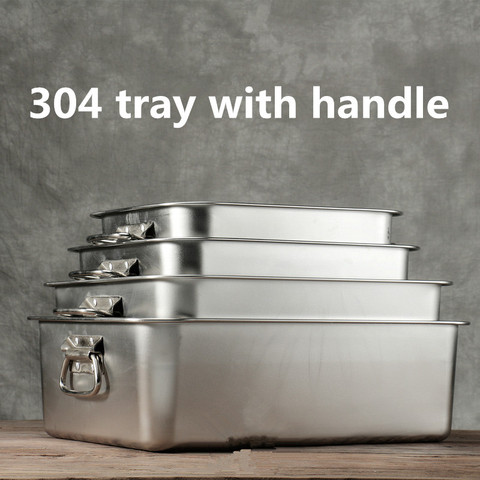 304 stainless steel plate tray with handle rectangular square plate baking dish deep barbecue bbq Storage trays serving metal ► Photo 1/6