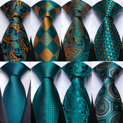Gift Men Tie Teal Green Paisley Novelty Design Silk Wedding Tie for Men Handky cufflink Tie Set DiBanGu Party Business Fashion ► Photo 1/6