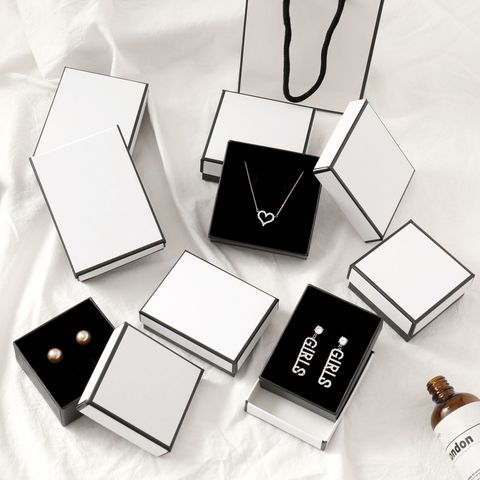 12pcs Square Jewelry Display Gifts Box Holder Black and White Kraft Paper Engagement Ring Brooch Necklace Bracelet Box Bag ► Photo 1/6