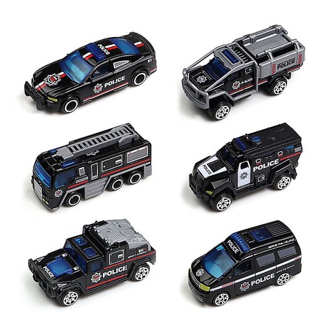 6 Piece Set Diecast 1:64 Alloy Car Model Toys Inertia Sliding Engineering Fire Truck Pickup Off-road Police Racing Car Kids Toys ► Photo 1/6