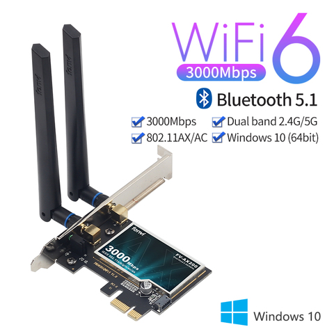 3000Mbps Wifi 6 Wireless AX200 Desktop PCIe Wifi Adapter Bluetooth 5.1 802.11ax Dual Band 2.4G/5GHz PCI Express Network Card ► Photo 1/6