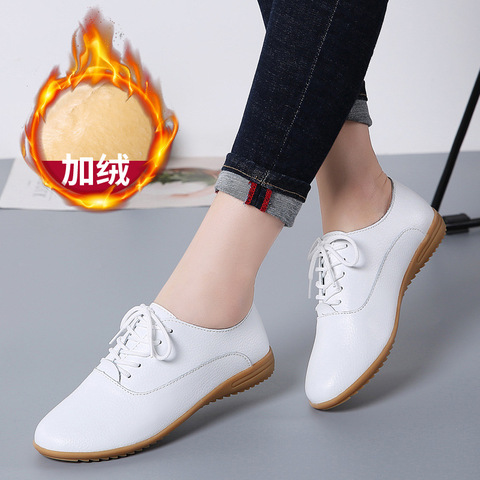 New Genuine Leather Women's Oxfords Shoes Women's Casual Shoe Lace-Up Female Flats Loafers Pointed Toe Soft Female Driving Shoes ► Photo 1/6