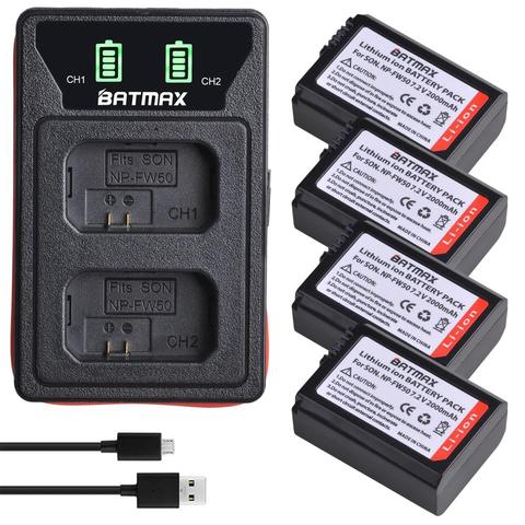 4Pcs 2000mAh NP-FW50 NP FW50 Battery + LED USB Dual Charger for Sony A6000 A6400 A6300 A6500 A7 A7II A7RII A7SII A7S A7S2 A7R ► Photo 1/6