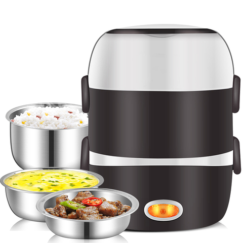 Mini Electric Rice Cooker Stainless Steel 2/3 Layers Steamer Portable Meal Thermal Heating Lunch Box Food Container Warmer ► Photo 1/1