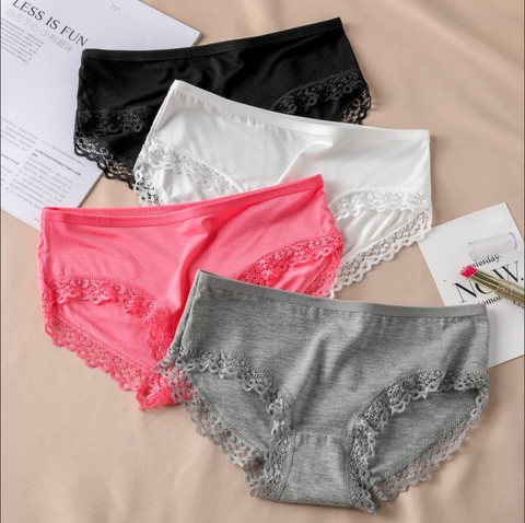 Women's Sexy Panties Lace Cotton Lingerie Briefs Female  Underpanties Solid Color Low Waist Girl Cute Underwear Shorts -XL ► Photo 1/6