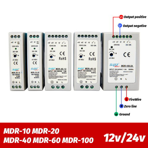 Industrial mini AC/DC Din rail power supply switch MDR-10W 20W 40W 60W 100W Single output Switching 12V 24V source ► Photo 1/6