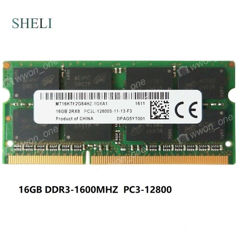 SHELI 16GB PC3L-12800S DDR3L-1600MHz 1.35V 204PIN NON-ECC SO-DIMM Laptop Memory ► Photo 1/3