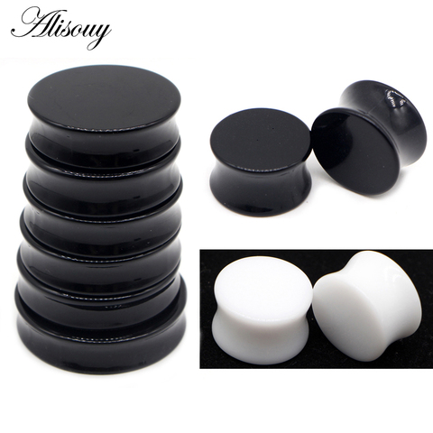 Alisouy 2pcs 3mm-50mm Big Size White Black Acrylic Saddle Ear Plug Saddle Expander Stretcher Piercing Ear Gauge Kit Body Jewelry ► Photo 1/6