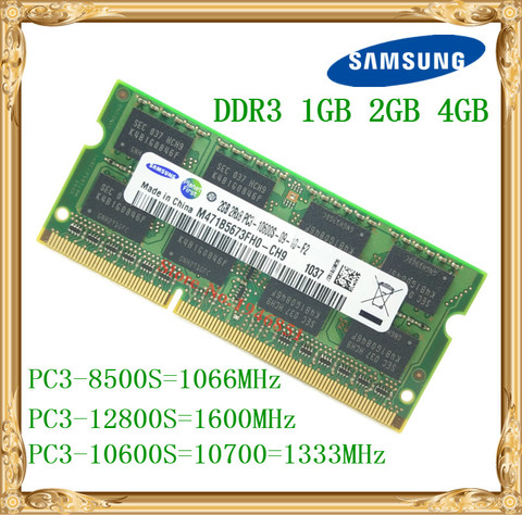 Samsung Laptop memory DDR3 4GB 2GB 1GB 1066 1333 1600 MHz PC3-10600 8500 12800 notebook RAM 10600S 2G 4G ► Photo 1/1