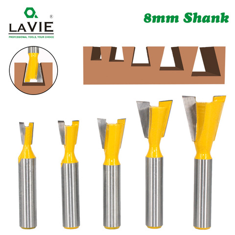 LA VIE 5pcs 8mm Shank Dovetail Joint Router Bits Set 14 Degree Woodworking Engraving Bit Milling Cutter for Wood MC02221 ► Photo 1/6