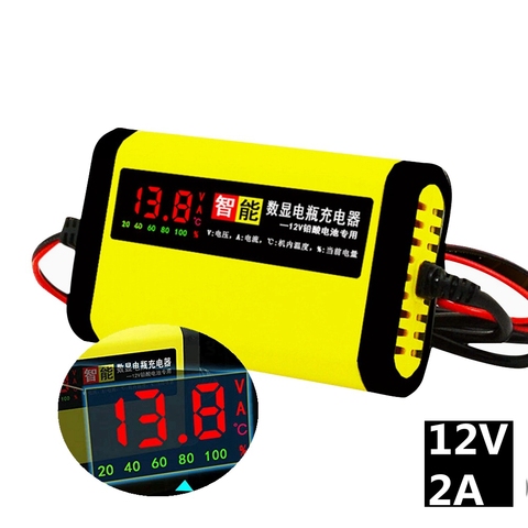 12V 2A Motorcycle Car Storage Battery Charger Adapter Power LCD Display Charging Adapter Dry Wet Lead Acid AGM GEL AC110V 220V ► Photo 1/6