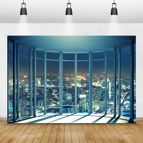 Laeacco Modern City Night Buildings French Window Photography Backdrops Photo Backgrounds Interior Decor Photocall Photo Studio ► Photo 1/6