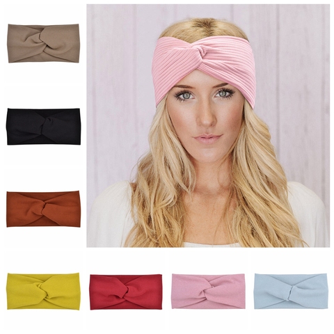 Cotton Women Headband Turban Solid Color Girls Knot Hairband Hair Accessories Twisted Ladies Makeup Elastic Hair Bands Headwrap ► Photo 1/6