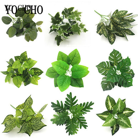 YO CHO Artificial Plants Faux Leaves Green Plant Plastic Fake Leaves Wedding Home Decoration Forest Style Table Garden DIY Decor ► Photo 1/6