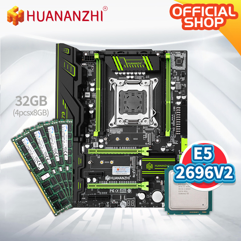 HUANANZHI X79 GREEN X79 motherboard with Intel XEON E5 2696 V2 with 4*8GB DDR3 RECC  combo kit set ATX SATA USB3.0 PCI-E NVME ► Photo 1/6