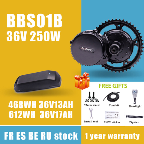 Bafang 36V 250W BBS01B BBS01 Mid Drive Motor 8fun Engine Electric Bike eBike Conversion Kit With Lithium 18650 Cells Battery ► Photo 1/6