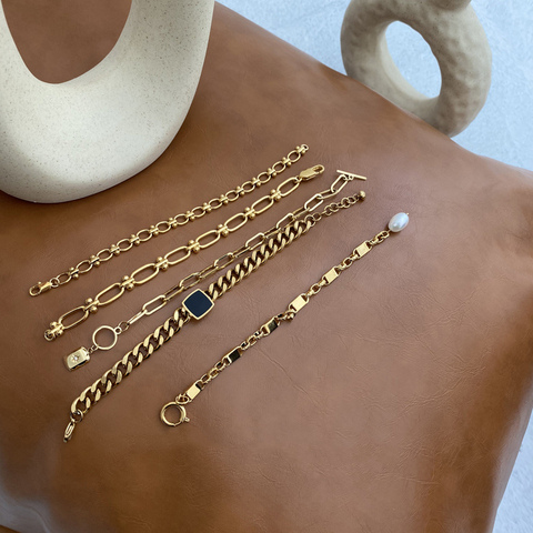 Peri'sbox 5 Designs Square Enamel Chain Bracelet Eight-pointed Star Bracelets for Women Pearl Vintage Titanium Steel Bracelet ► Photo 1/6
