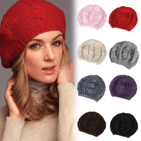 Women Lady Beret Braided Baggy Knit Crochet Beanie Hat Ski Cap Winter Warm Cap ► Photo 1/6