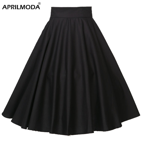 2022 Rockabilly Dance Cotton Midi Skirts Womens Party Clothing Club Wear Full Circle Long Skater Black Red Plus Sizes 4xl ► Photo 1/6