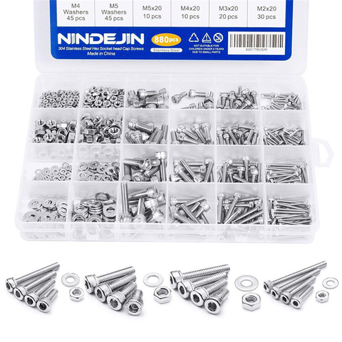 NINDEJIN 880pcs Hex Socket Head Cap Screw Set M2 M3 M4 M5 Stainless Steel Hexagon Flat Round Cap Head Screw Kit Assortment ► Photo 1/6