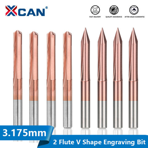 XCAN Milling Cutter 3.175mm Shank CNC Carving Bit 20,30,45,60,90 Degrees V Shape End Mill Wood PVC Acrylic 2 Flute Engraving Bit ► Photo 1/6