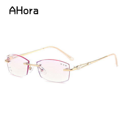 Ahora Lady's Frameless Reading Glasses Anti Blue Light Crystal Metal Presbyopia Spectacles Hyperopia Eyeglasses +1.0+1.5...+4.0 ► Photo 1/6