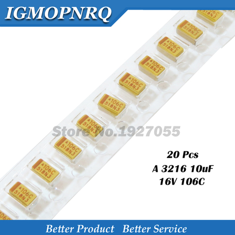 20PCS  A-3216-16V-10UF-106C 3216 10UF 16V 10UF 106C SMD Tantalum capacitor ► Photo 1/1