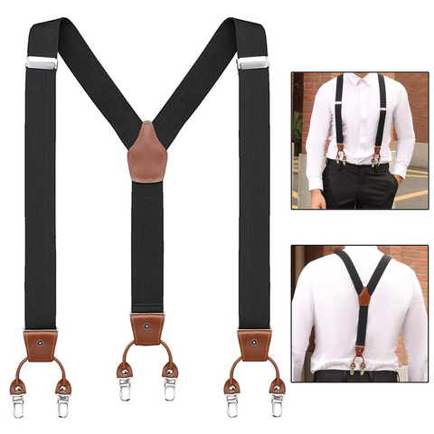 Vintage Leather Suspenders Braces with Metal Clips for Men Adjustable Elastic Shirt Strap Belt Bretelles Pour Homme Tirantes ► Photo 1/6