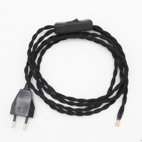 Vintage Power Cord EU Plug Electrical Power Line With Switch Twisted Cable 2 Meters Long ► Photo 1/6