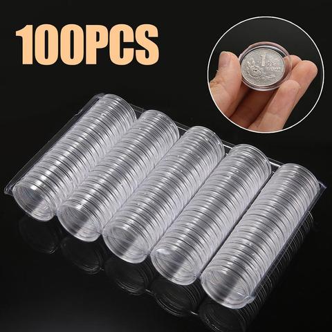 100Pcs/Set Coin Storage Container Box 27mm Display Capsules Holder Round Ring Applied Clear Plastic Cases Collection Gifts ► Photo 1/1