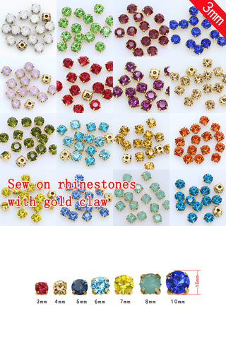 100p 3mm color Sew on crystal glass Rhinestone Diamante jewels Silver Cup Claw Montees 4-holes Sewing Stone Beads craft clothes ► Photo 1/5