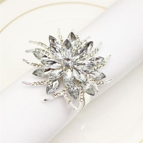 1 Set/4Pcs Lotus Shape Napkin Clasps Napkin Buckles Party Wedding Rhinestone Napkin Rings Tableware Party Decoration ► Photo 1/5