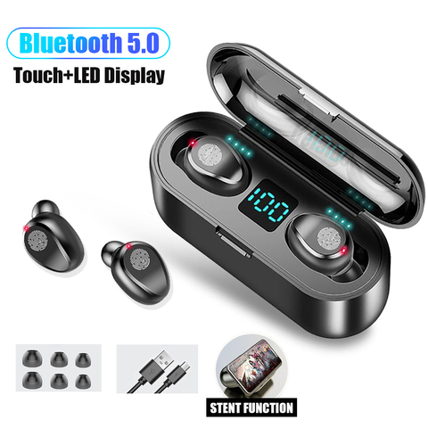 New F9 Wireless Headphones Bluetooth 5.0 Earphone TWS HIFI Mini Sports Running stereo Headset Support iOS/Android Phones HD Call ► Photo 1/6