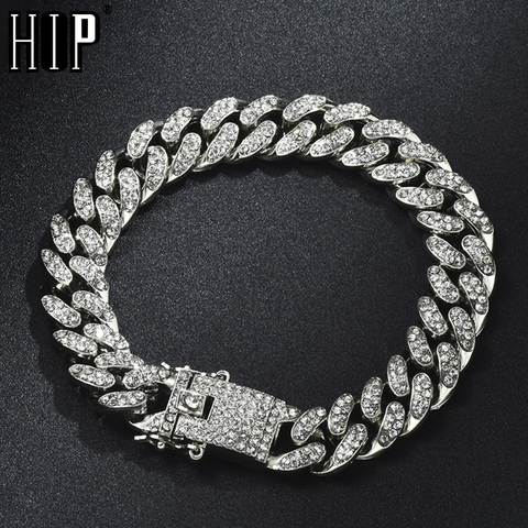 Hip Hop Bling Iced Out Men's Rapper Bracelet Full Rhinestone Pave With Butterfly Miami Cuban Link Chain Bracelet for Men Jewelry ► Photo 1/6