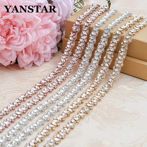 YANSTAR 1Yard Thin Rhinestone Appliques Trim For Bridal Gown Belt Rhinestone Appliques DIY Bridal Gown YS863 ► Photo 1/6