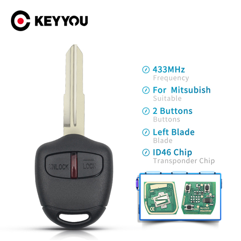 KEYYOU For Mitsubishi Outlander Pajero Triton ASX Lancer Shogun MIT8 MIT11 Blade 2 3 Buttons Car Remote Key 433Mhz ID 46 Chip ► Photo 1/6