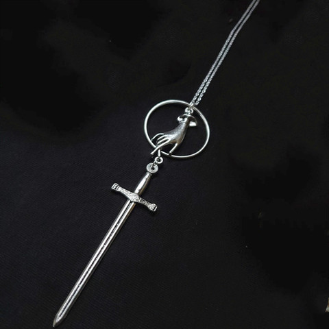 Sword Necklace Hand Victorian Vintage Antique Dagger Witch Gothic jewelry New pendant fashion women men gift mystical long ► Photo 1/3
