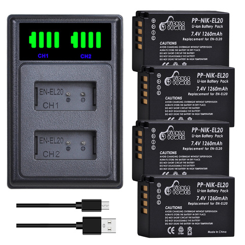 EN-EL20 Battery 1260mAh EN EL20 EN EL20a Battery Charger Kit for Nikon Coolpix P1000 Nikon1 J1 J2 J3 Nikon 1 S1 1 V3 Nikon1 AW1 ► Photo 1/6