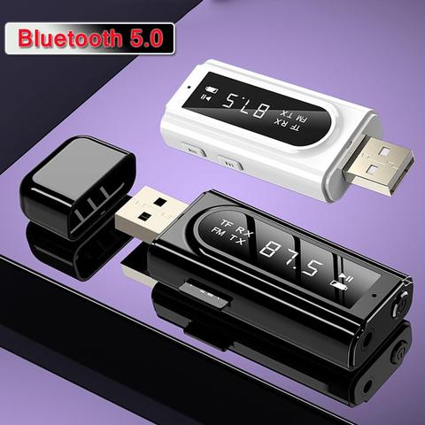 6 in 1 Bluetooth 5.0 Transmitter Receiver Car FM MP3 Player with Display MIC for Handsfree Stereo Audio 3.5mm Aux Jack Wireless ► Photo 1/6