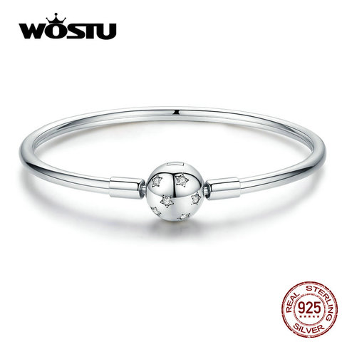 WOSTU Sparkling Stars Bracelets 100% 925 Sterling Silver Zircon Round Charm Bracelets Bangle For Women Silver 925 Jewelry CQB144 ► Photo 1/6