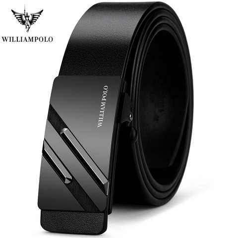 WilliamPOLO Mens Belt Luxury Male Metal Automatic Buckle Male Genuine Leather Belt Fashion Cowskin Belt High Quality ► Photo 1/6