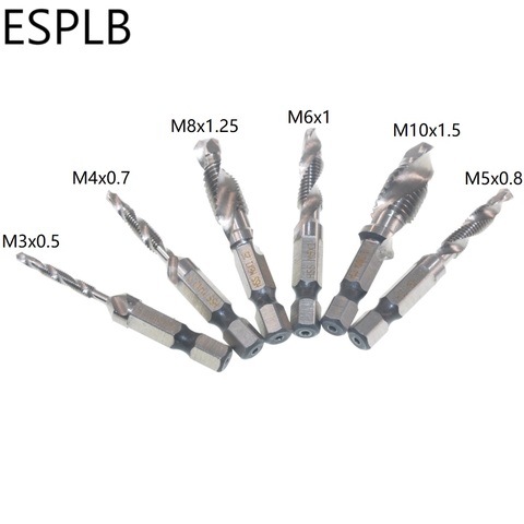 ESPLB 1/4'' Hex HSS Drill Bit  M3 M4 M5 M6 M8 M10 High Speed Steel Thread Screw Spiral Metric Plug Drill Bits Tap 6pcs/Set ► Photo 1/6