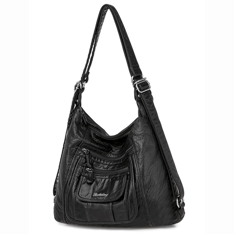 Annmouler Casual Women Shoulder Bag Quality Crossbody Bag Soft Leather Messenger Bag Washed Leather Handbag Pockets Tote Bags ► Photo 1/6