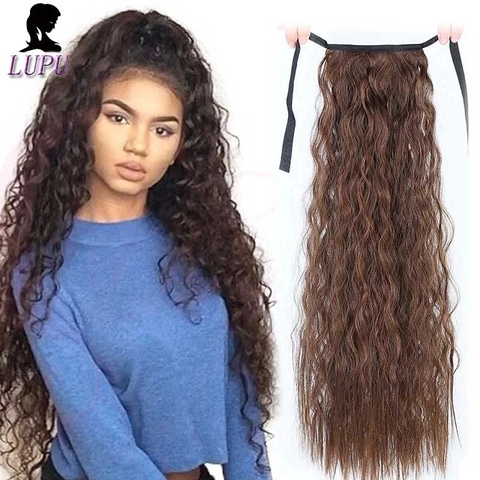 LUPU 18 Inches Long Afro Curly Drawstring Ponytail Synthetic Hair Extensions Hairpieces Pony Tail Fake Hair Heat Resistant ► Photo 1/6