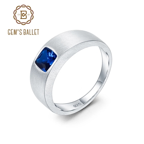 GEM'S BALLET 5*5mm Cushion Cut Gemstone Rings Men's Band Ring 925 Sterling Sliver Rings for Men Wedding Engagement Size 7-13# ► Photo 1/6